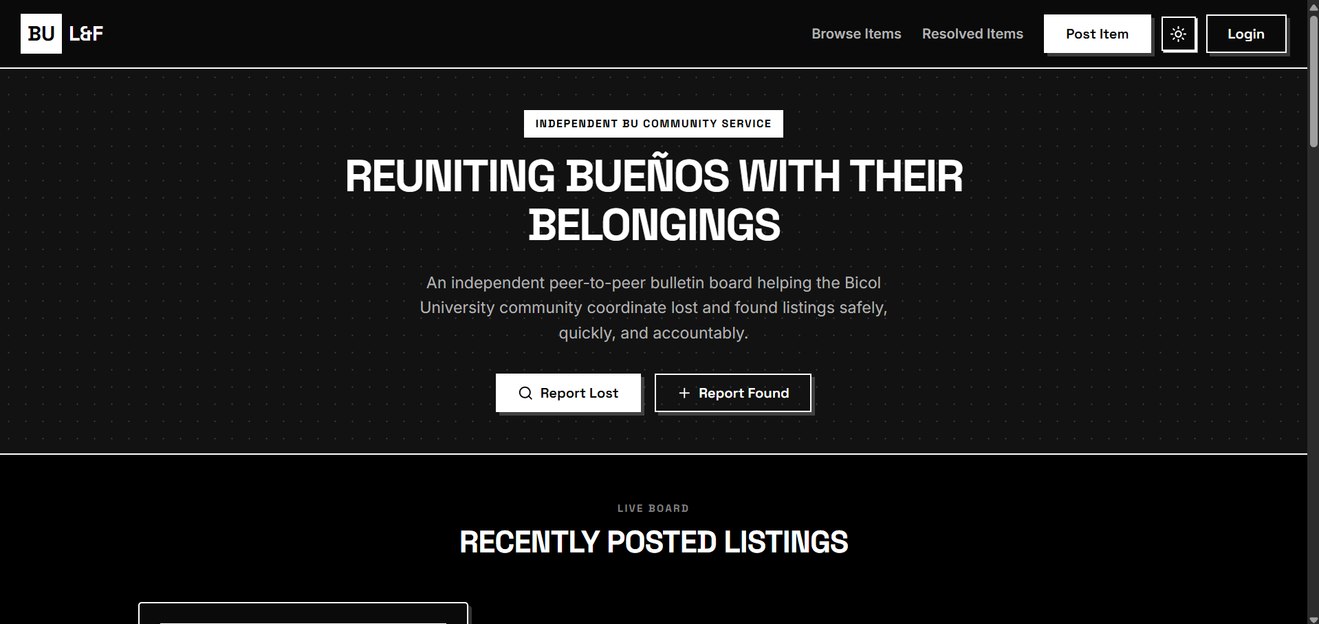 BU Lost and Found home page